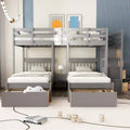 Whisen Etagenbett mit Doppelbett über Einzelbett, dreistöckiges Holzetagenbett mit Schubladen und Schutzgittern