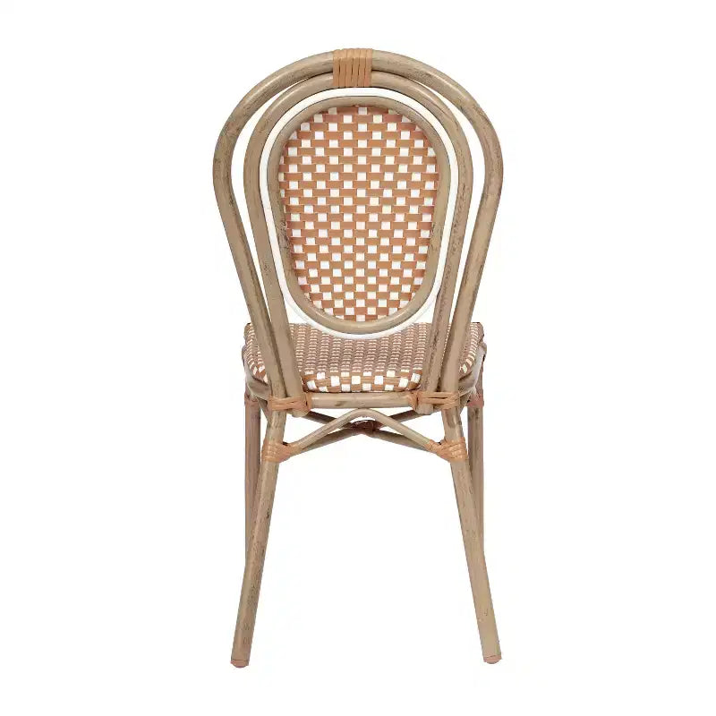 Flash Furniture Lourdes Bistro-Stapelstuhl im Thonet-Stil für den gewerblichen Innen- und Außenbereich, PE-Rattan und Aluminiumgestell
