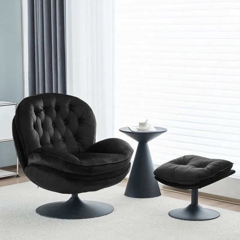 Fluwelen draaifauteuil met voetenbank, ronde leesfauteuil met voetenbankset, 360 draaibaar, metalen frame