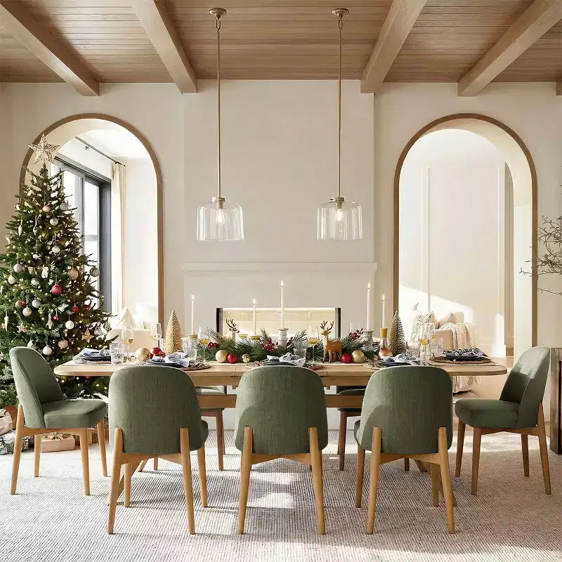 9-teiliges Esszimmer-Set für 8 Personen, ausziehbarer Tisch mit Säulengestell und gepolsterten Stühlen mit Massivholzbeinen-Panipeachy