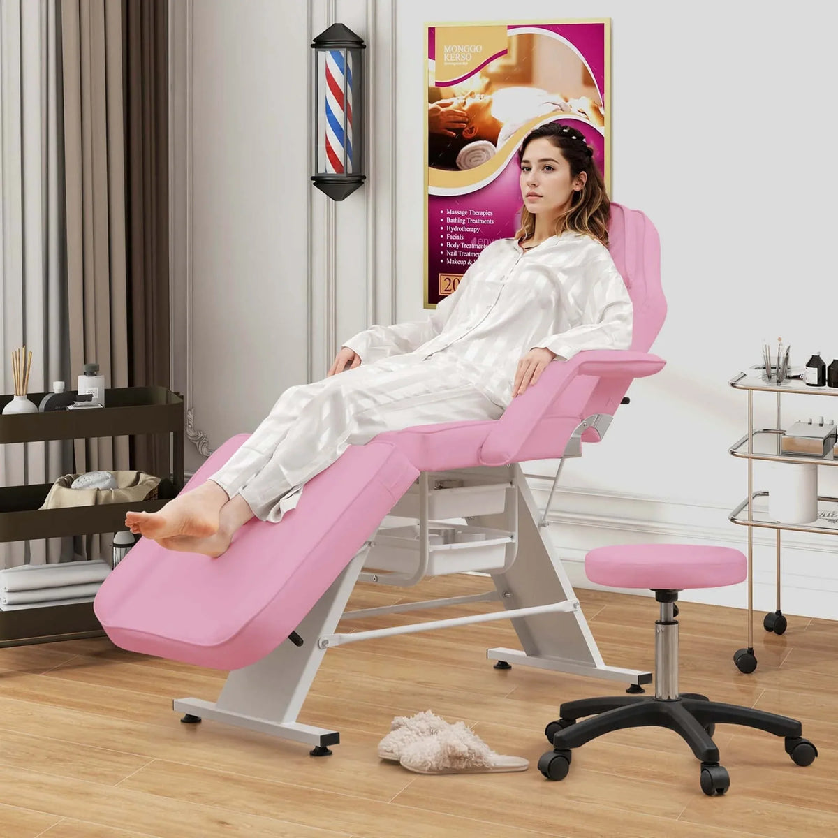 Costway Massageliege 72 mit hydraulischem Hocker, verstellbarer Rückenlehne &