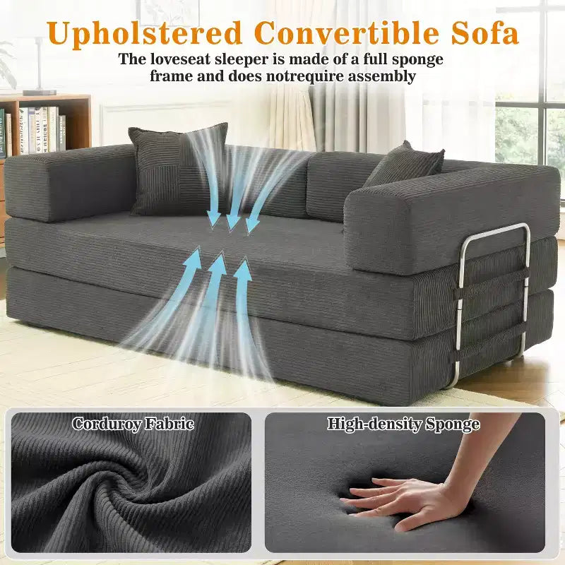 Dyonery 78 Klappsofabett, umwandelbares Cordsofa, Kingsize-Bodenschlafsofa, 4-in-1-DIY-Kombination, modulares Schlafsofa zum Ausklappen, bequemes Sofa.
