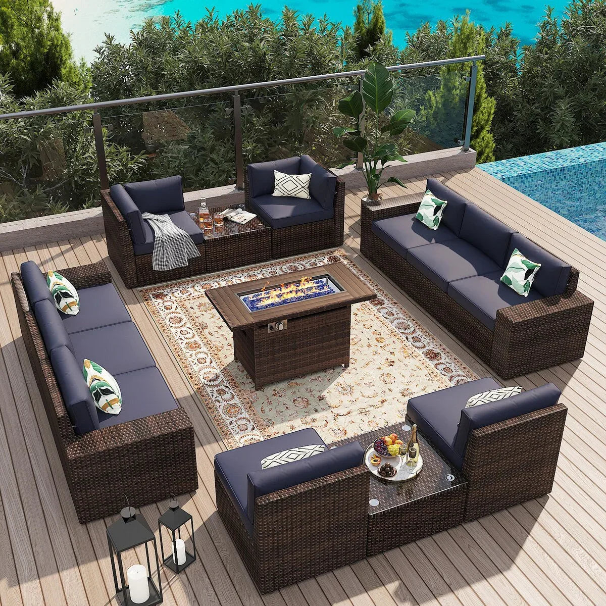 Set di mobili da patio da 13 pezzi con tavolo focolare 44
