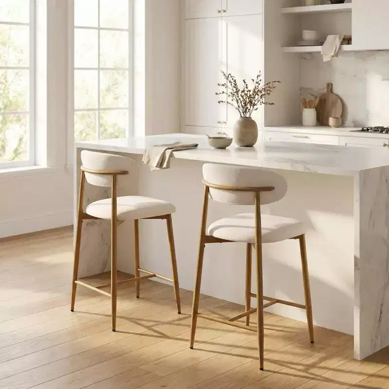 Barhocker in Thekenhöhe mit gepolsterter Sitzfläche und Metallbeinen, moderner Kücheninselstuhl, 26.3