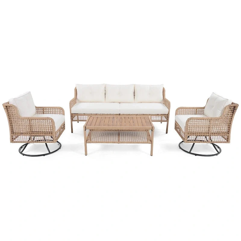 4-delige loungeset van rotan voor buiten met draaibare stoelen en salontafel