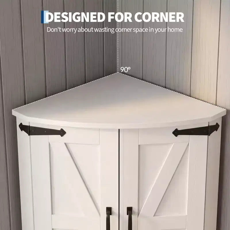 Armoire d’angle haute de 64.8 avec portes, armoire de rangement d’angle marron de style campagnard, garde-manger d’angle autoportant avec étagères réglables