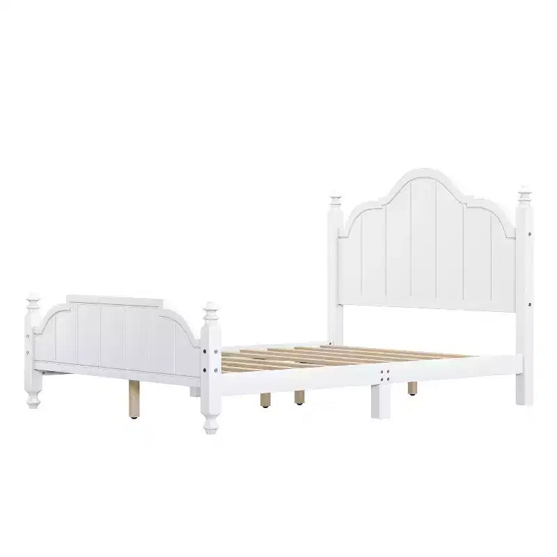 Vintage-Queen-Plattformbettgestell - Massives Kiefernholz, MDF-Kopfteil, kein Boxspring erforderlich