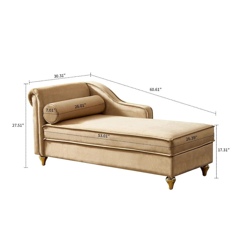 Méridienne élégante de style français en velours avec rangement et coussin
