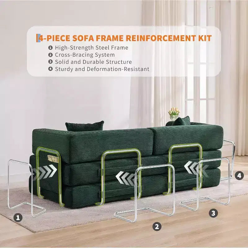 Canapé-lit convertible 5 en 1, banquette modulaire en velours côtelé de 78.8 avec cadre robuste, futon multifonction pour petits espaces, salon et chambre d’amis