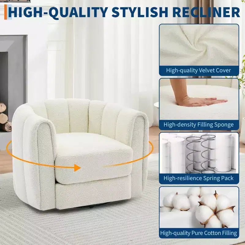 Lot de 2 fauteuils d'appoint pivotants, pivotants à 360°, en polaire effet peluche, avec base robuste, beiges, pour salon, chambre et bureau