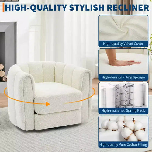 Set di 2 poltrone girevoli d'accento, poltrona a botte in pelliccia sintetica effetto orsacchiotto con rotazione a 360°, base robusta, beige, per soggiorno, camera da letto e ufficio