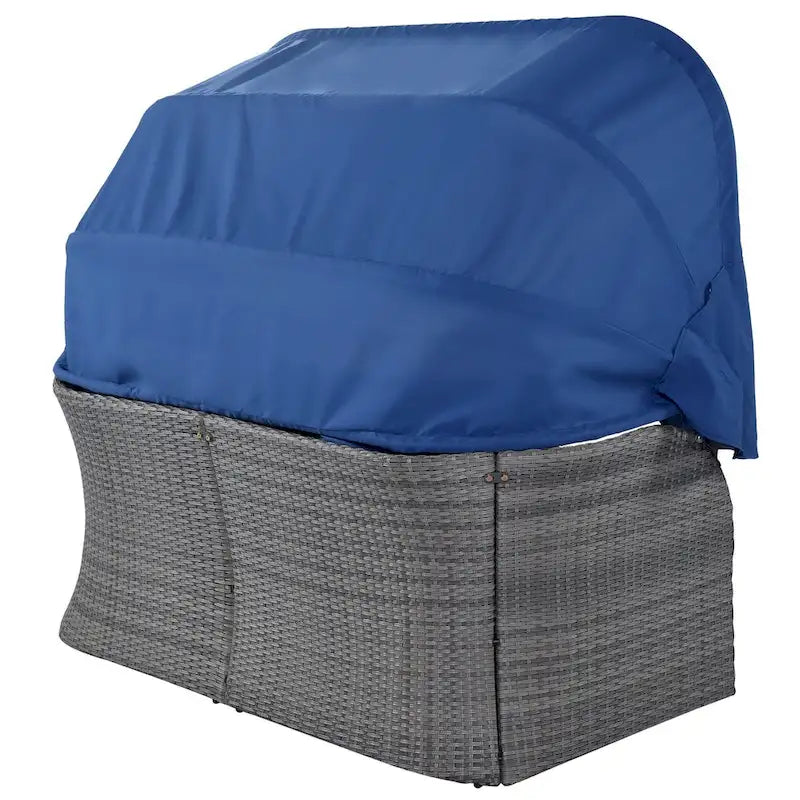 Graues Outdoor-Daybed aus Rattan mit Kissen und ausziehbarem Sonnendach