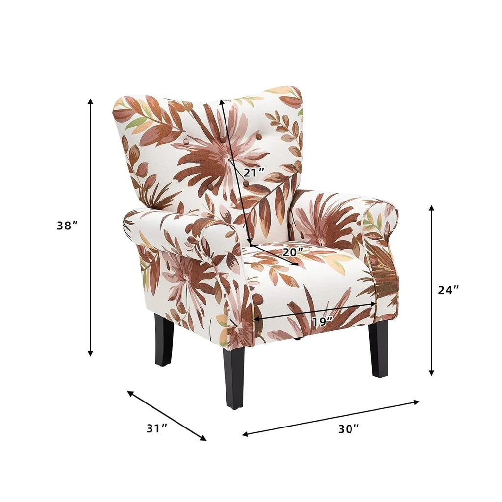Erommy moderne fauteuil, fauteuil met hoge rugleuning, gestoffeerde eenzitsbank met knopen en houten poten voor de woonkamer
