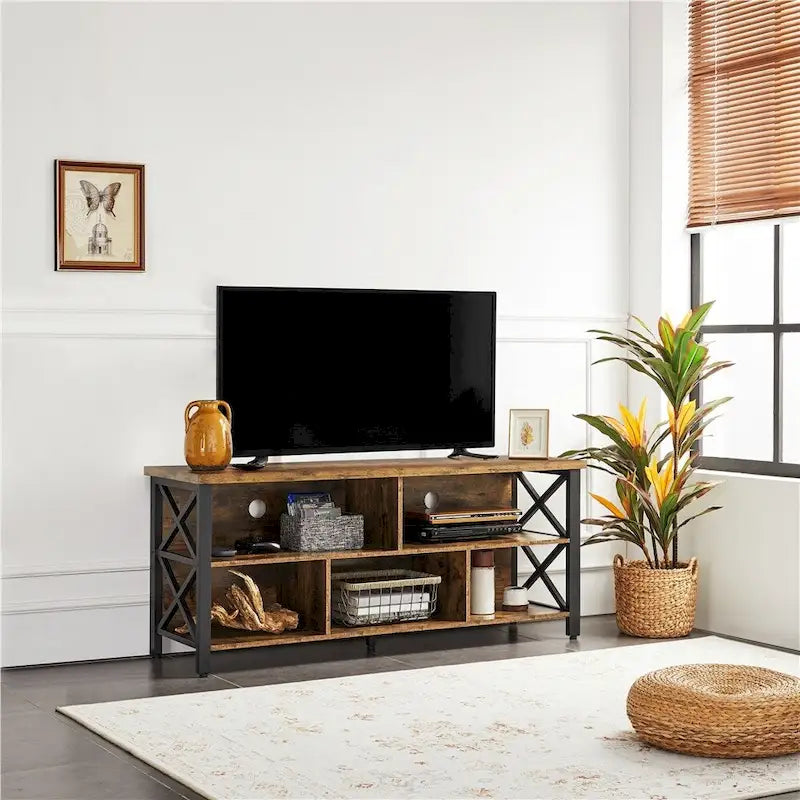 Yaheetech 65-Zoll-TV-Ständer im Industrial-Stil mit 5 TV-Stauraumschränken