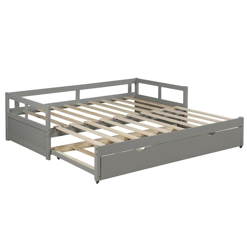Ausziehbares Tagesbett mit Ausziehbett, Holztagesbett mit Ausziehbett