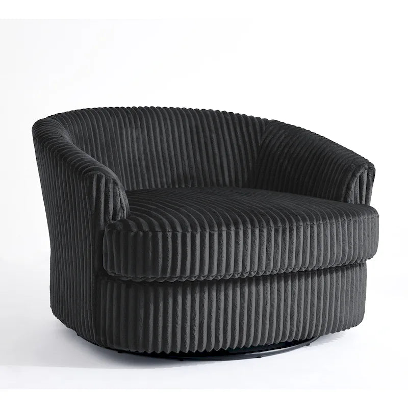 Fauteuil tonneau pivotant surdimensionné en velours côtelé moelleux, accoudoirs rentrés, 43 W