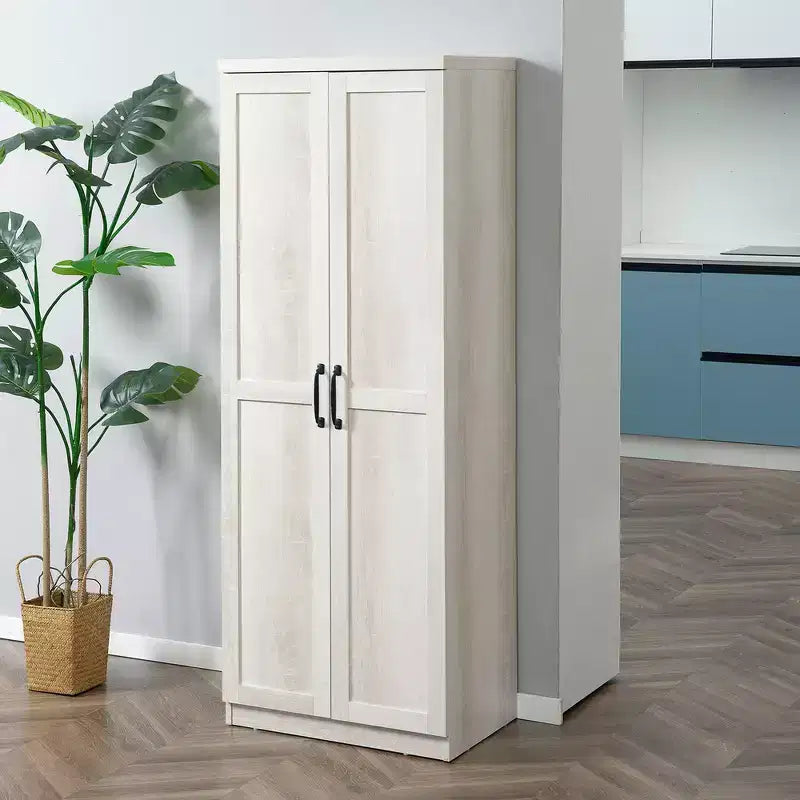 Garde-manger de cuisine à 2 portes de 63, armoire de rangement autonome avec 5 niveaux d’étagères et 2 étagères réglables pour la salle à manger