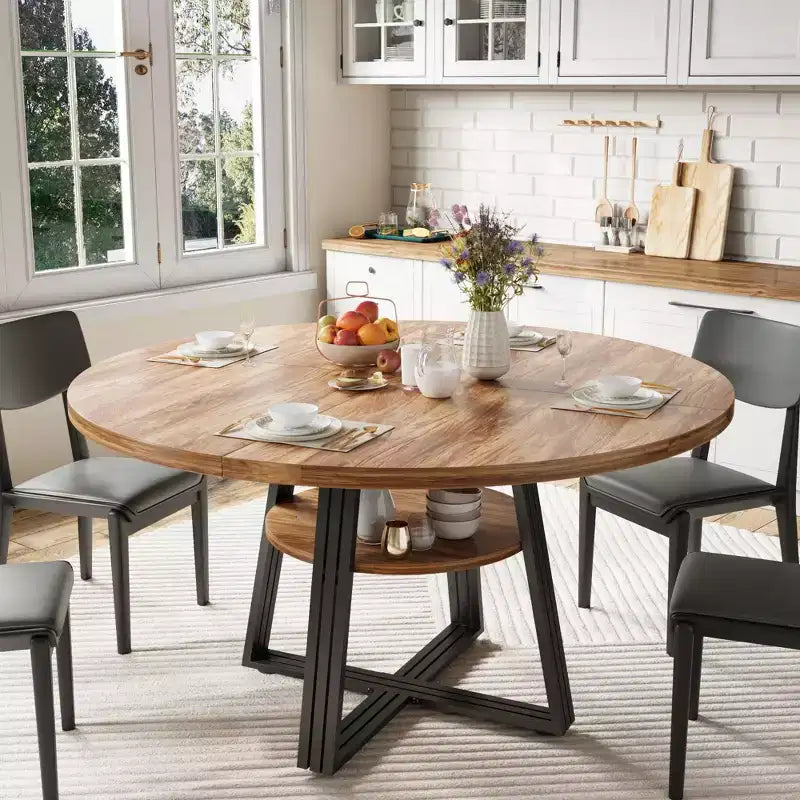 Runder Esstisch mit 47 Zoll Durchmesser für 4 Personen, runder Säulen-Esstisch für Küche und Esszimmer, platzsparendes Holzmöbel für Küche und Esszimmer
