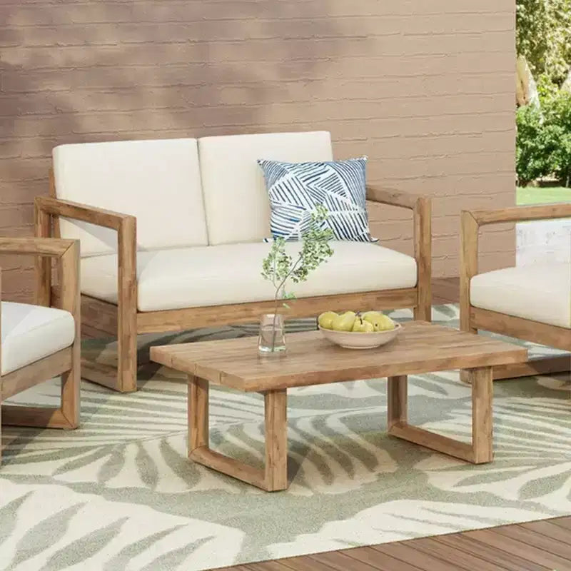 Tuinmeubelset van acaciahout, loungeset voor buiten met salontafel en zachte kussens voor de achtertuin, veranda en het balkon, beige - Merax