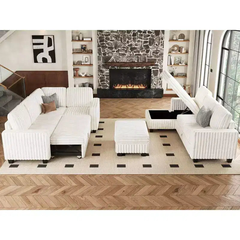 Belffin-Polsterhocker aus Cord mit Stauraum für modulares Ecksofa