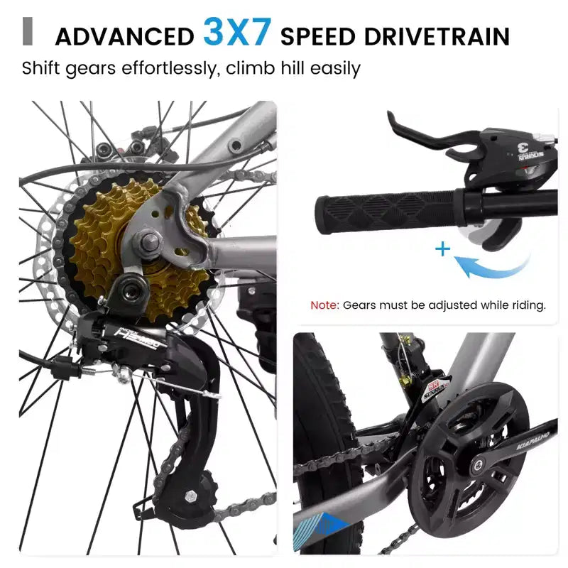 Bicicletta da montagna NAYSAYE da 26 pollici per adulti, 21 velocità, con telaio in acciaio ad alto tenore di carbonio e doppi freni a disco meccanici, 67*26.5*38