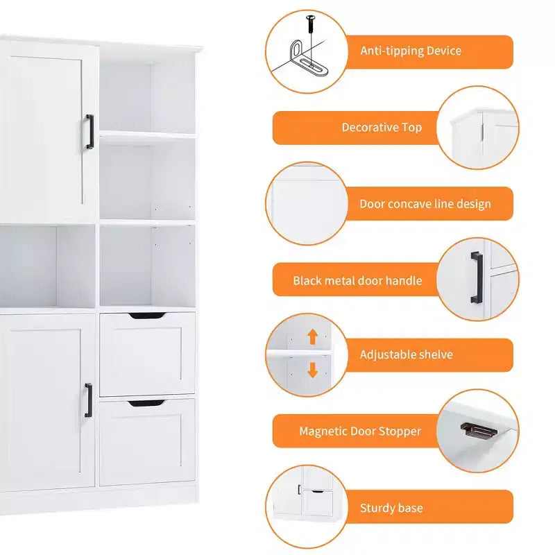 Mobiletto da bagno alto 62, indipendente da pavimento, con cassetto e ripiano regolabile, mobile dispensa per bagno e soggiorno