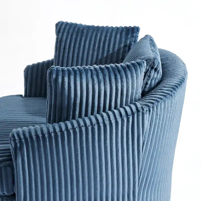 Fauteuil tonneau pivotant surdimensionné en velours côtelé moelleux, accoudoirs rentrés, 43 W