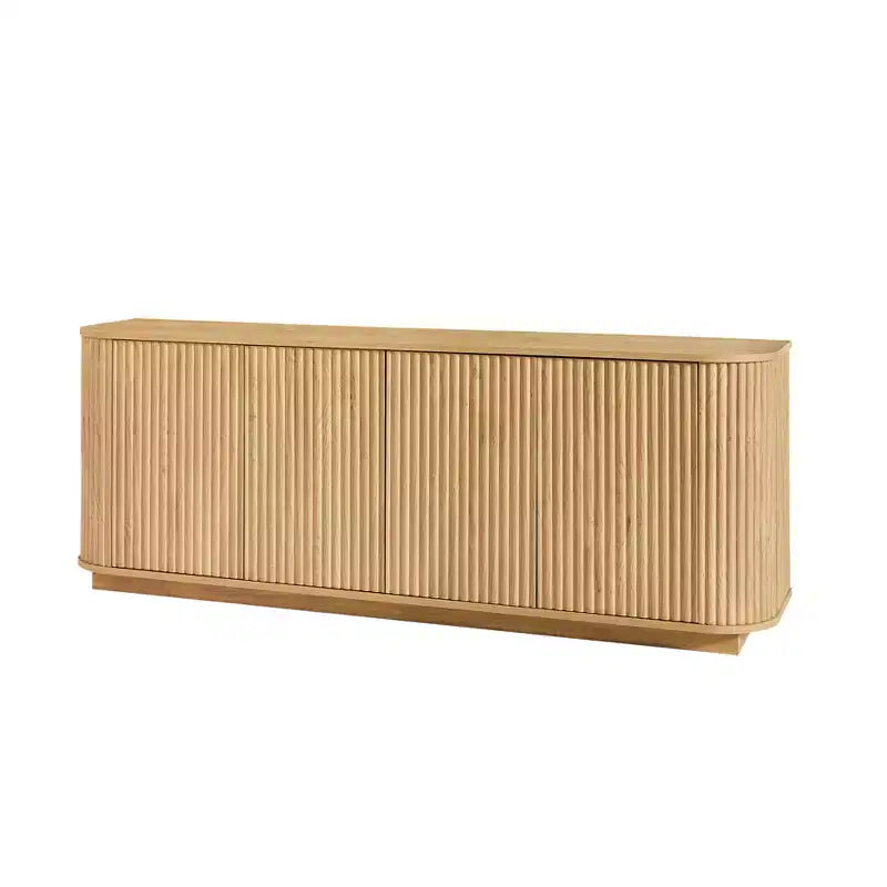 Buffet JVNOXK à grain de bois ondulé, rayures verticales, meuble TV, adapté à une chambre ou une entrée. Bois naturel, 64W  15D  24H