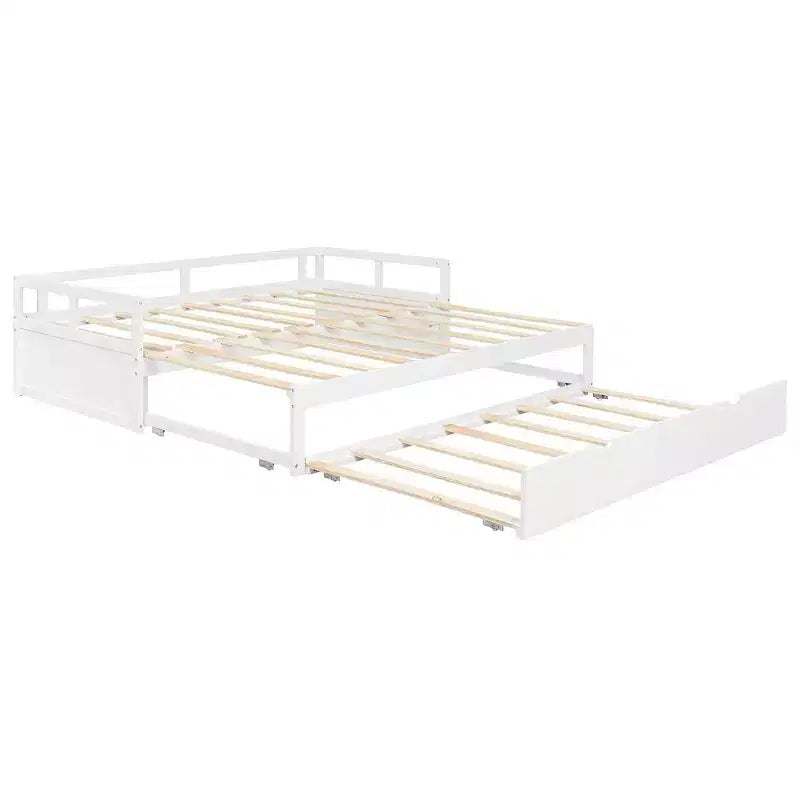 Okak Tagesbett in Einzelbettgröße mit ausziehbarem Design, Gästebett-Auszug/Schubladen und Sicherheitsgittern, Massivholz-Bettgestell für Jugendliche und Erwachsene