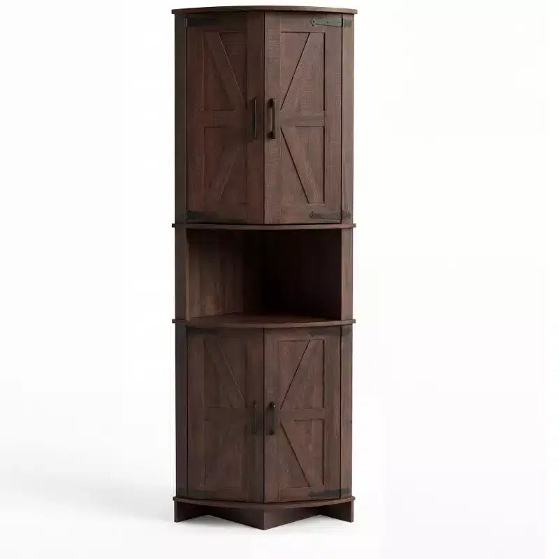 COZONY 65 Bauernhaus-Eckschrank mit Türen und verstellbaren Einlegeböden, hoher Eckschrank für Küche und Wohnzimmer