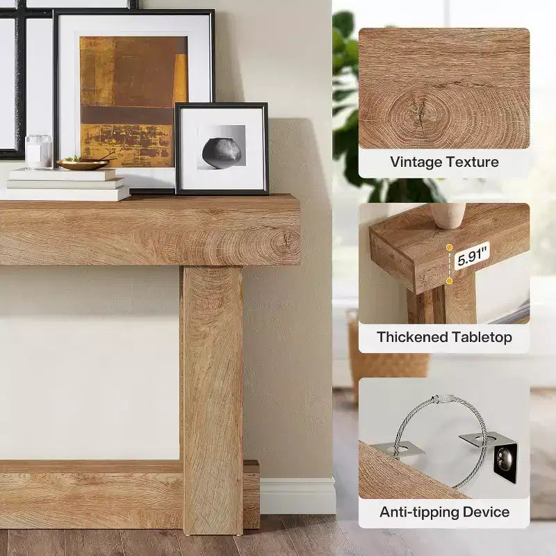 Houten consoletafel van 62.99 inch, smalle, lange boerderijtafel voor de hal met 2 niveaus