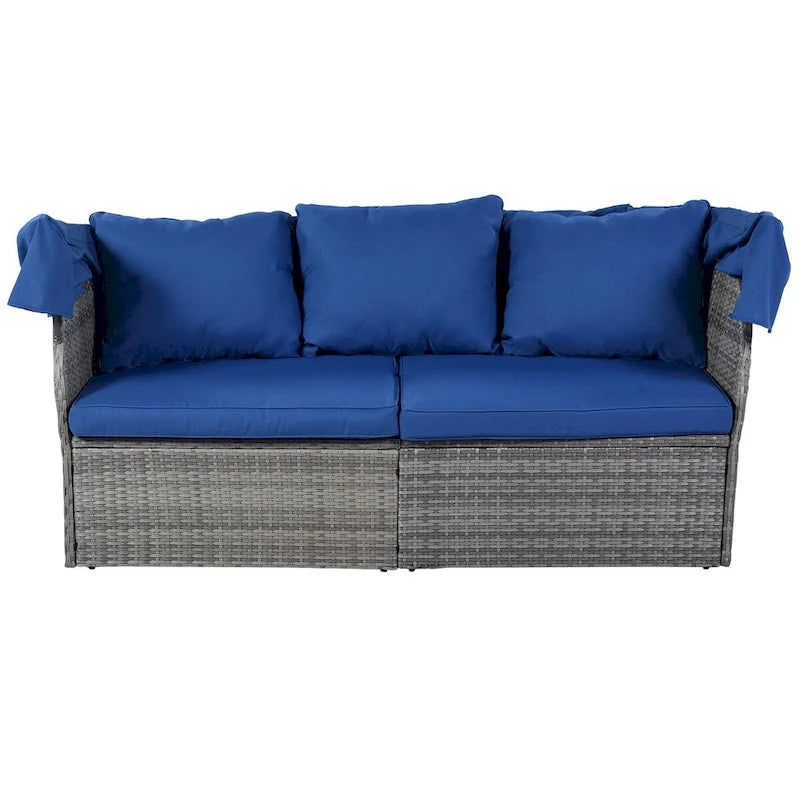Graues Outdoor-Daybed aus Rattan mit Kissen und ausziehbarem Sonnendach