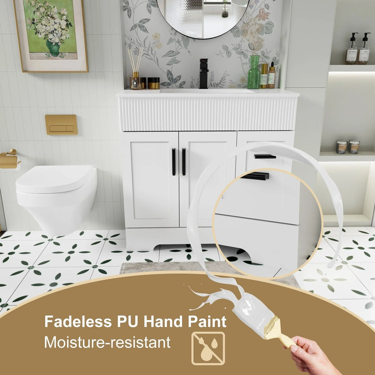 Ensemble meuble-lavabo de salle de bain Wavy Line 30/36/48 avec lavabo et robinet