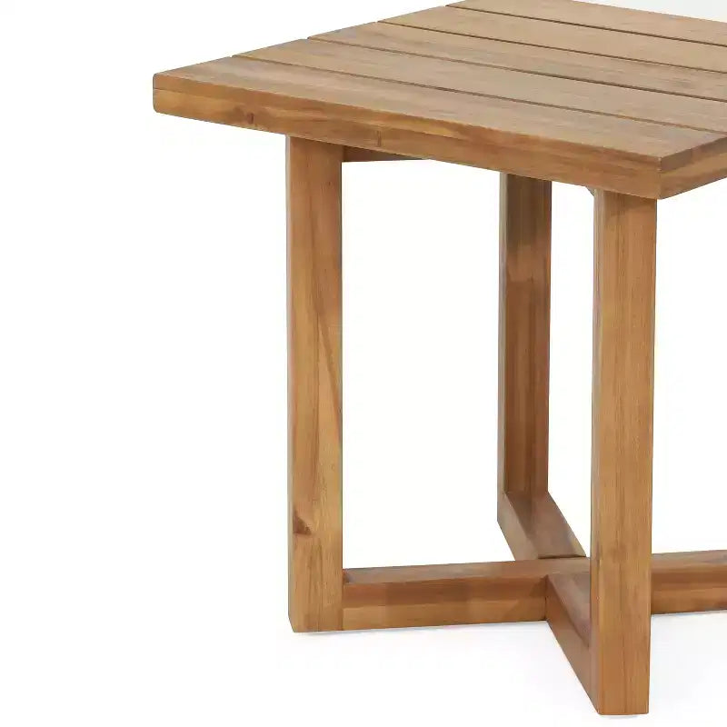 Modernes Doppel-Sonnenlounge-Set für die Terrasse aus Akazienholz Ming von Christopher Knight Home mit quadratischem Latten-Beistelltisch