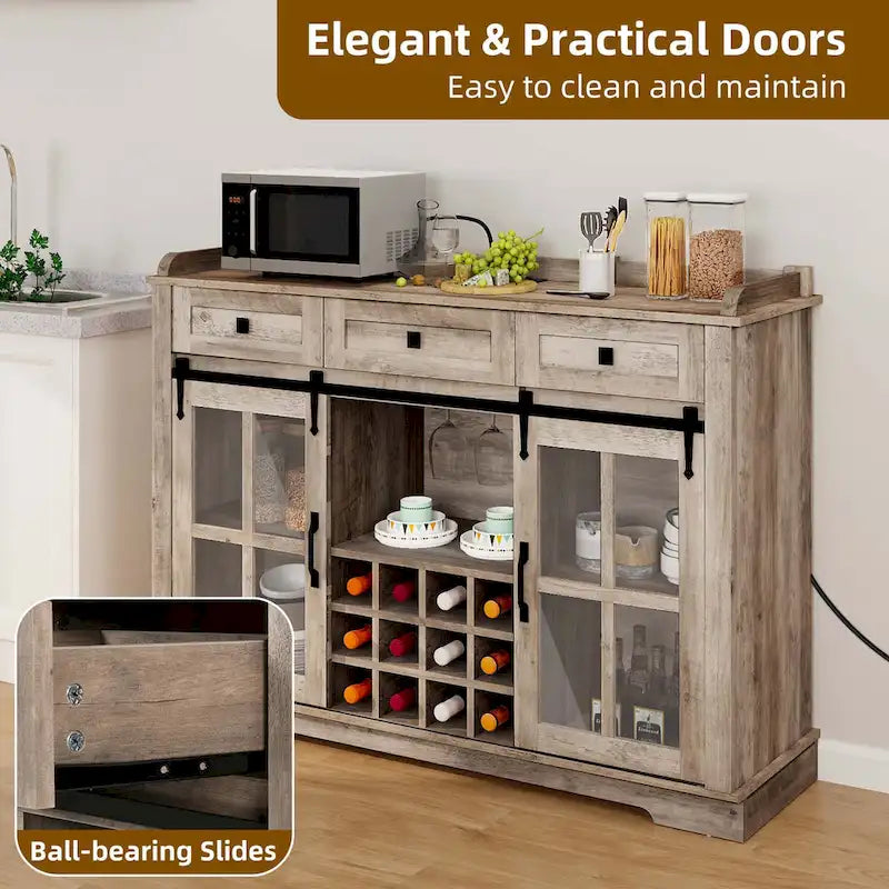 Credenza buffet con ante scorrevoli stile fienile da 53, portabottiglie e mobile contenitore per cucina