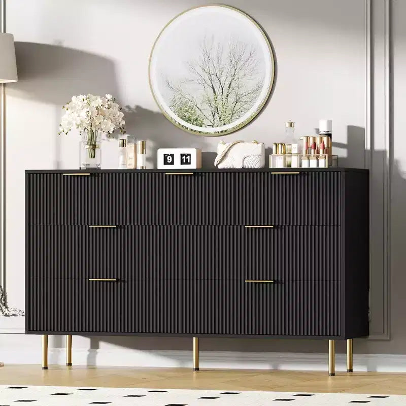 Cassettiera scanalata a 7 cassetti, mobile contenitore moderno in legno, arredo per camera da letto, soggiorno e corridoio