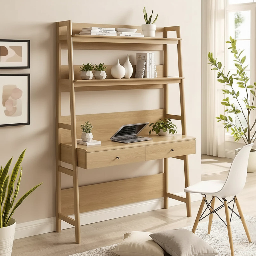 Büroschreibtisch mit Bücherregal und Aufbewahrungsschubladen