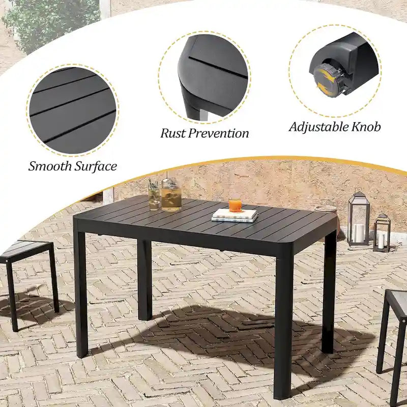 Ensemble de salle à manger d'extérieur en aluminium de 5/7 pièces, avec chaises empilables et table extensible