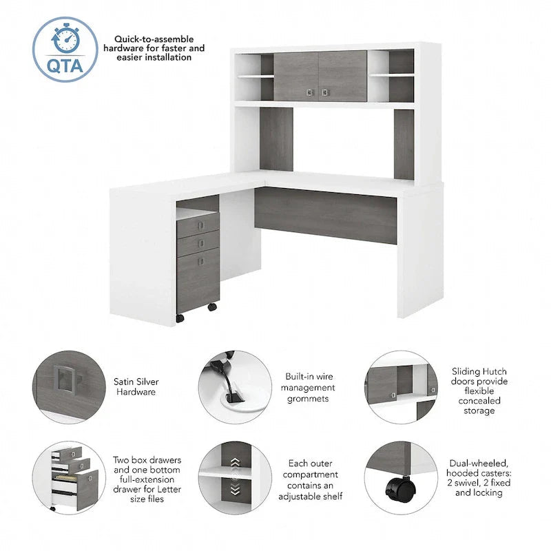 Bureau d’angle L Echo avec rehausse et tiroirs
