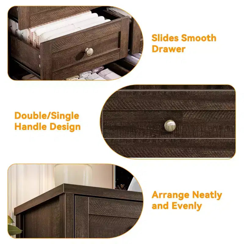 Commode en bois à 12 tiroirs pour chambre, meuble TV moderne et large pour téléviseur de 65 pouces, commode en bois, rangement champêtre pour vêtements dans le salon