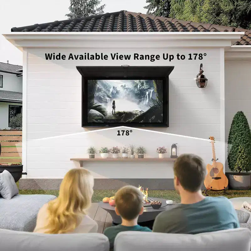 Abri pour téléviseur d’extérieur de 55 in, protection étanche en bois massif avec support réglable 4D et porte rabattable (compatible avec les téléviseurs de 44-55 in)