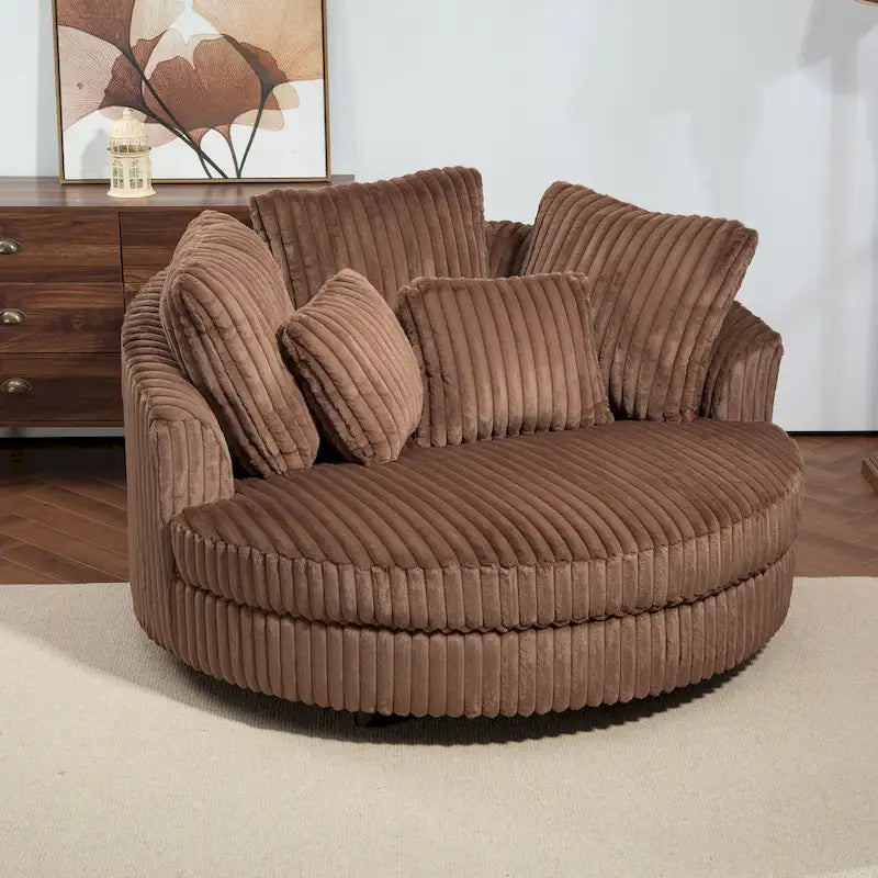 Fauteuil canapé moderne rond de style tonneau avec 5 coussins et pouf en option