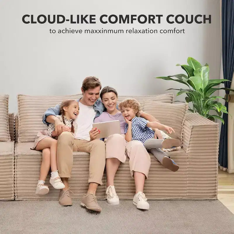Canapé modulaire nuage de 107/ 137, canapé profond sans structure, canapé convertible confortable pour le sol avec poufs et mousse à mémoire de forme