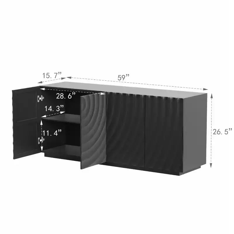 Credenza moderna a spirale 59, mobile contenitore basso per ingresso con ante dalla texture ondulata 3D