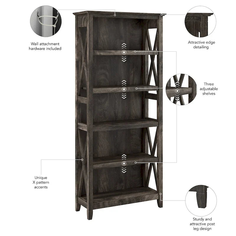 Boekenkast met 5 planken uit de Key West-serie van Bush Furniture