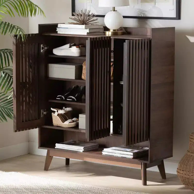 Schuhschrank Delaire im Mid-Century-Modern-Stil, Nussbaumholzoptik
