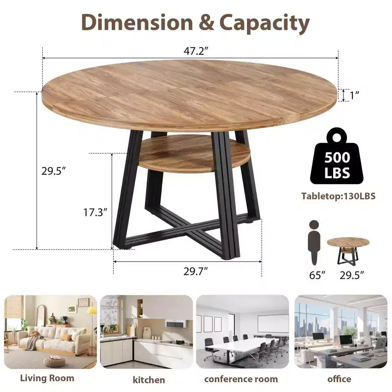 Ronde eettafel van 47 voor 4 personen, ronde eettafel met middenpoot voor keuken en eetkamer, ruimtebesparend houten keuken- en eetkamermeubel