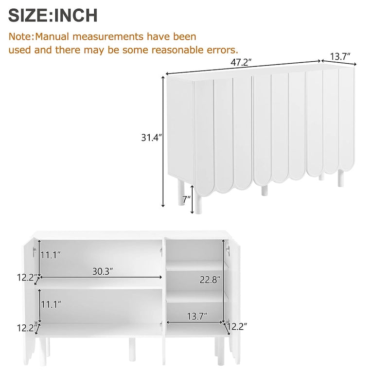 Minimalistischer Schuhschrank im Cremestil mit 5 Beinen aus Massivholz, Sideboard mit verstellbaren Ablagen