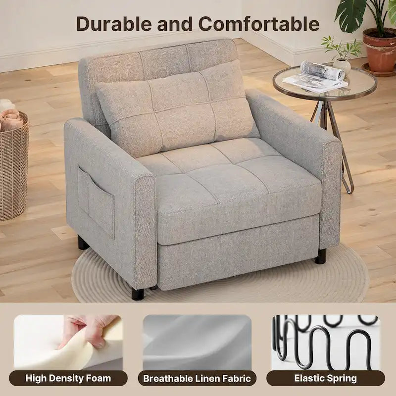 3-in-1-Ausziehbarer Schlafsessel mit Schlaffunktion, umwandelbares, verstellbares und faltbares Polstersofa