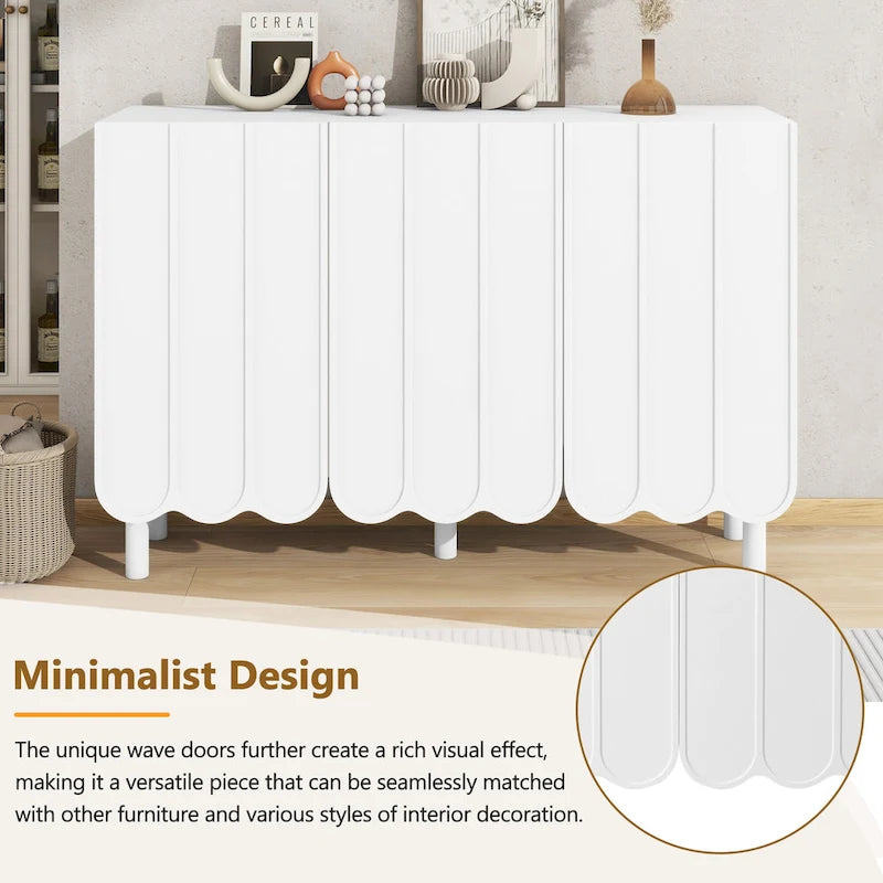 Minimalistischer Schuhschrank im Cremestil mit 5 Beinen aus Massivholz, Sideboard mit verstellbaren Ablagen